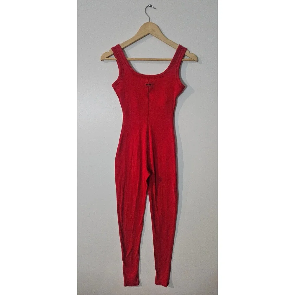 SKIMS Ribbed Onesie Women S Poppy Red Excellent Scoop Neck Sleeveless Bodysuit - Picture 3 of 9